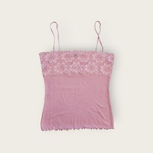 Vintage Y2k early 2000s Moda International baby pink ribbed lace bodice camisole